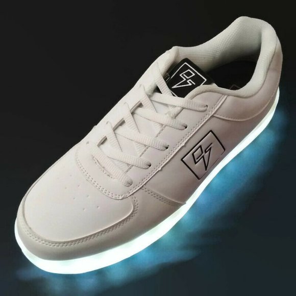 Electric Styles LED Light Up Lo Top Bolt & Box Men's White Sneaker Shoes - Picture 1 of 5